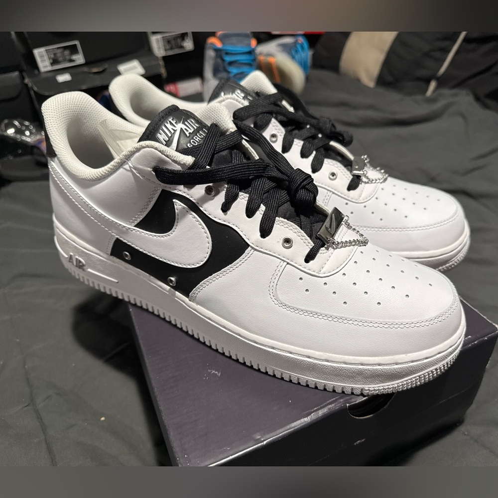 Size 13 Nike Air Force one brand new in box never worn white black fire edition